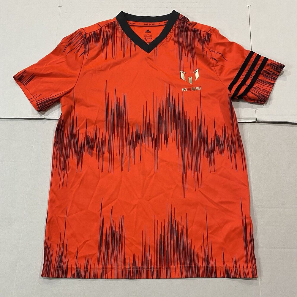 Adidas Messi All Over Print Tee for boys in Solar Red and Black Youth Large